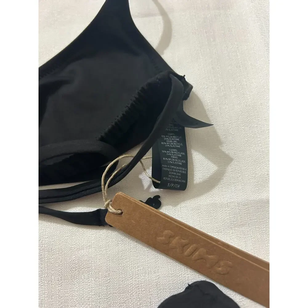 Skims NWT Triangle Bikini Top & Dipped Mid Coverage Swim Bottom Black Size Small